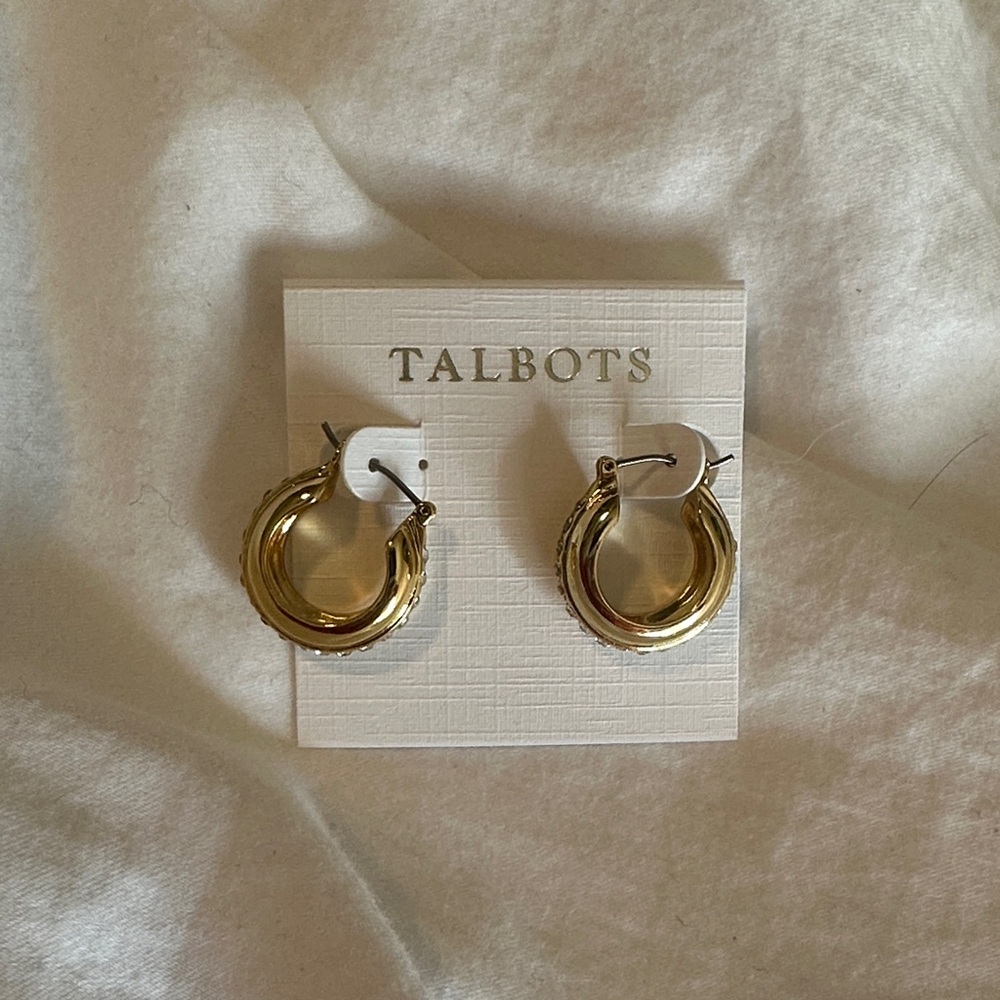 Talbots gold hoops with diamond details